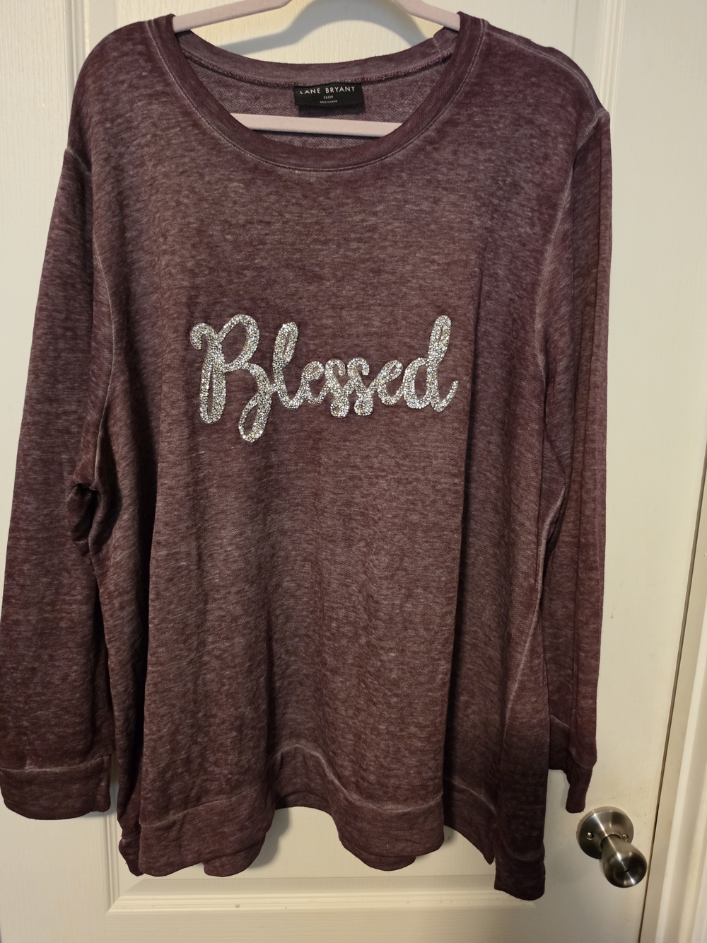 Lane Bryant Oversized Maroon 'Blessed' Glitter Pullover Top